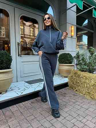 Жіночий теплий костюм у спортивному стилі з лампасами двосторонній фліс Графіт, 42/44 Одеса