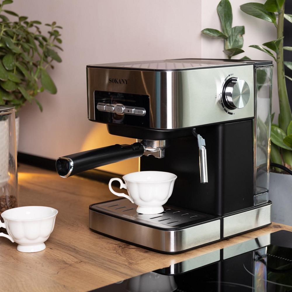 Кофеварка SK-6862, насос 15/20 бар, резервуар 1,6 л, панель 4 кнопки, взбивание молока, съемная Одеса - фото 1