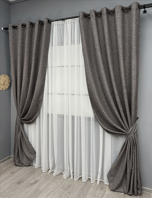 Комплект штор на люверсах VR-Textil Льон ELEMENTA № 1868ш Сірий 150х270см 2 шт (37-0272) Київ - фото 3