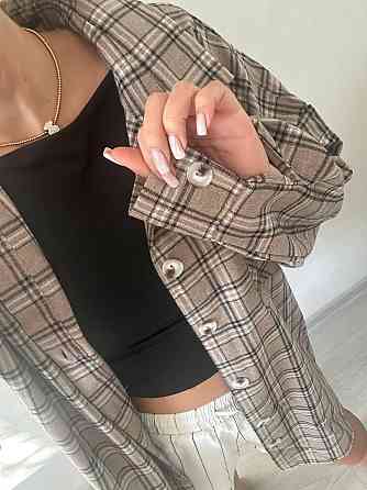 Женская оверсайз рубашка в клетку турецкая фланель Беж, 42/48 Одесса