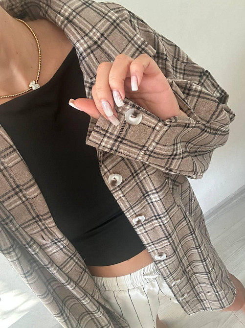 Женская оверсайз рубашка в клетку турецкая фланель Беж, 42/48 Одесса - изображение 5