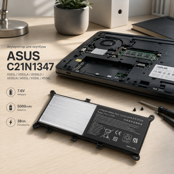 Аккумулятор для ноутбука ASUS C21N1347 7.6V 5000mAh 38Wh для X555L/X555LA/X555LD /X555LN/A555L/K555L/R556L Киев