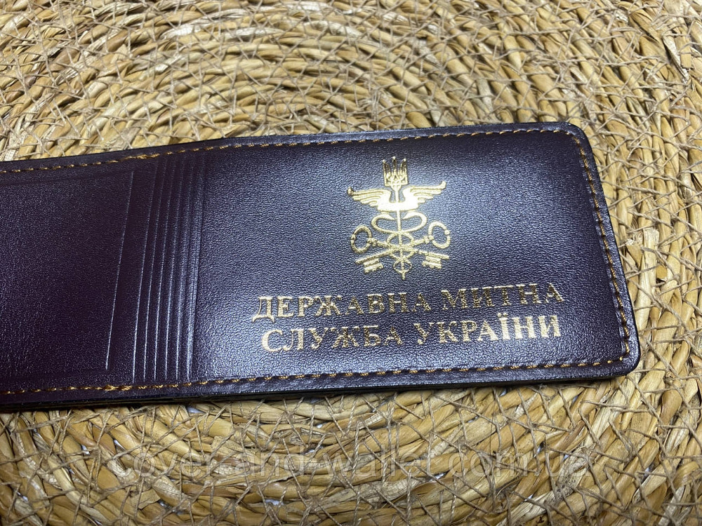 Шкіряна обкладинка на посвідчення Державна митна служба України (тиснення золотом)  P_Leather Київ - фото 8