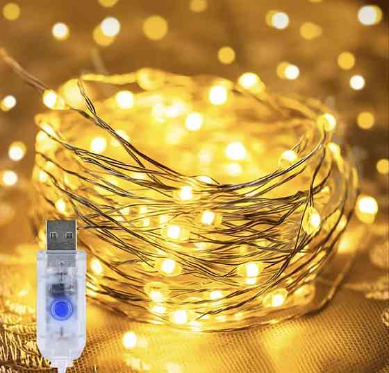Гірлянда Роса 10 м 100 led з usb  Теплий білий Сміла