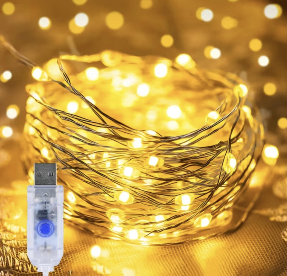 Гірлянда Роса 10 м 100 led з usb  Теплий білий Сміла - фото 1