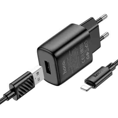 Зарядний пристрій HOCO C134A Solid USB + cable USB to Lightning Black (6942007621311) Вінниця
