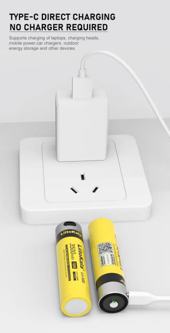 Акумулятор 18650 LiitoKala Li-ion 3500mAh 3.7V Type-C (Жовтий) Київ - фото 4