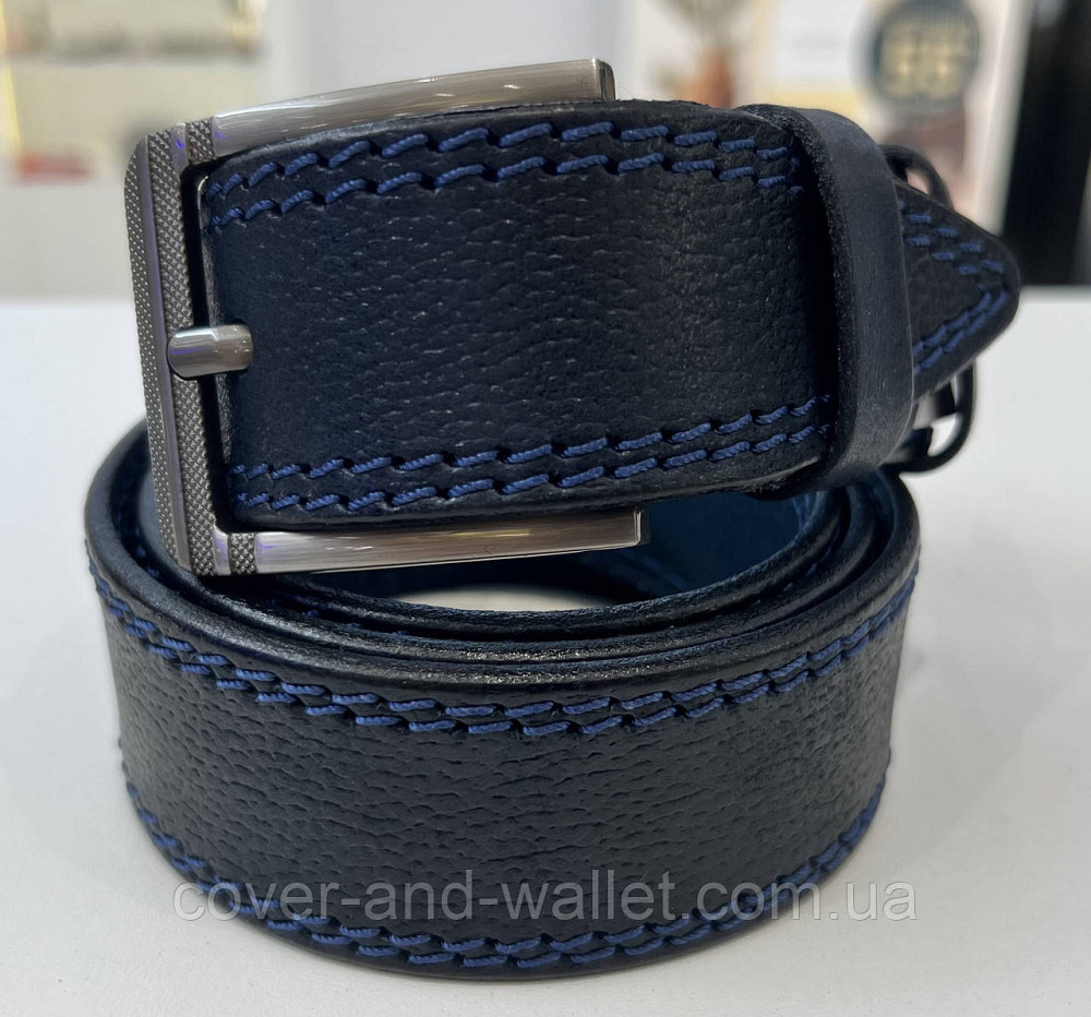 Стильний широкий чоловічий шкіряний ремінь чорного кольору 40мм ST Leather Київ - фото 7
