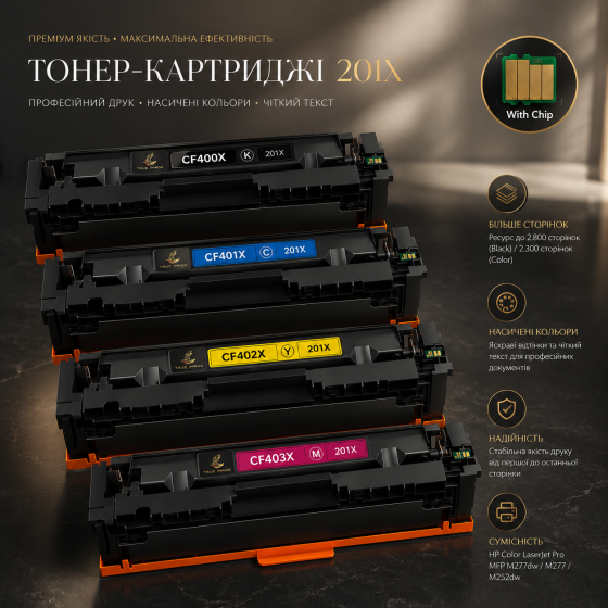 Набор картриджей HP 201X (CF400X) для HP Color LaserJet Pro M252, M277 — Комплект 4 шт. (Black, Cyan, Yellow, Magenta), Premium Киев