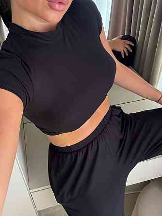 Жіночий прогулянковий костюм-двійка: топ і штани з натуральної віскози Чорний, 46/48 Одеса