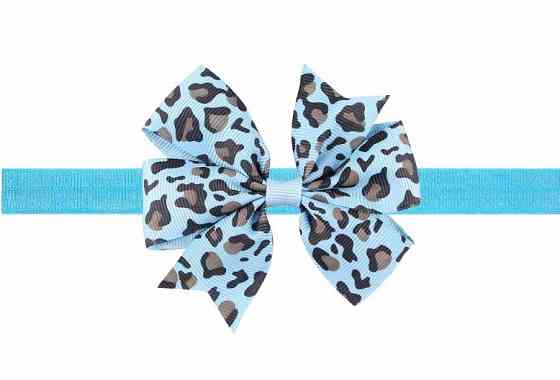 Леопардова дитяча пов'язка блакитна - розмір універсальний (на резинці), бантик 8см Київ