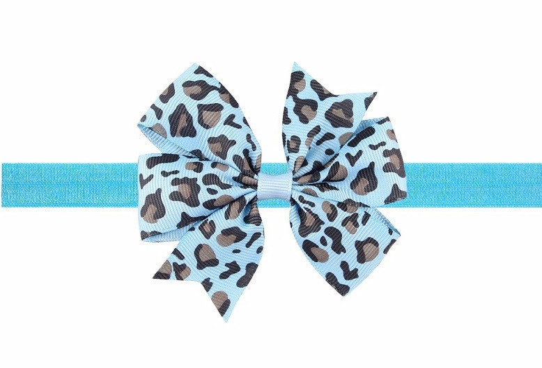 Леопардова дитяча пов'язка блакитна - розмір універсальний (на резинці), бантик 8см Київ - фото 1