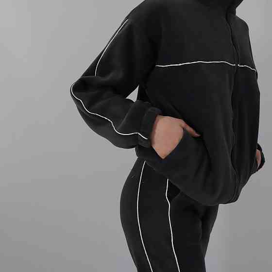 Жіночий теплий костюм (толстовка на змійці+штани з кантом)  Графіт Кам'янець-Подільський