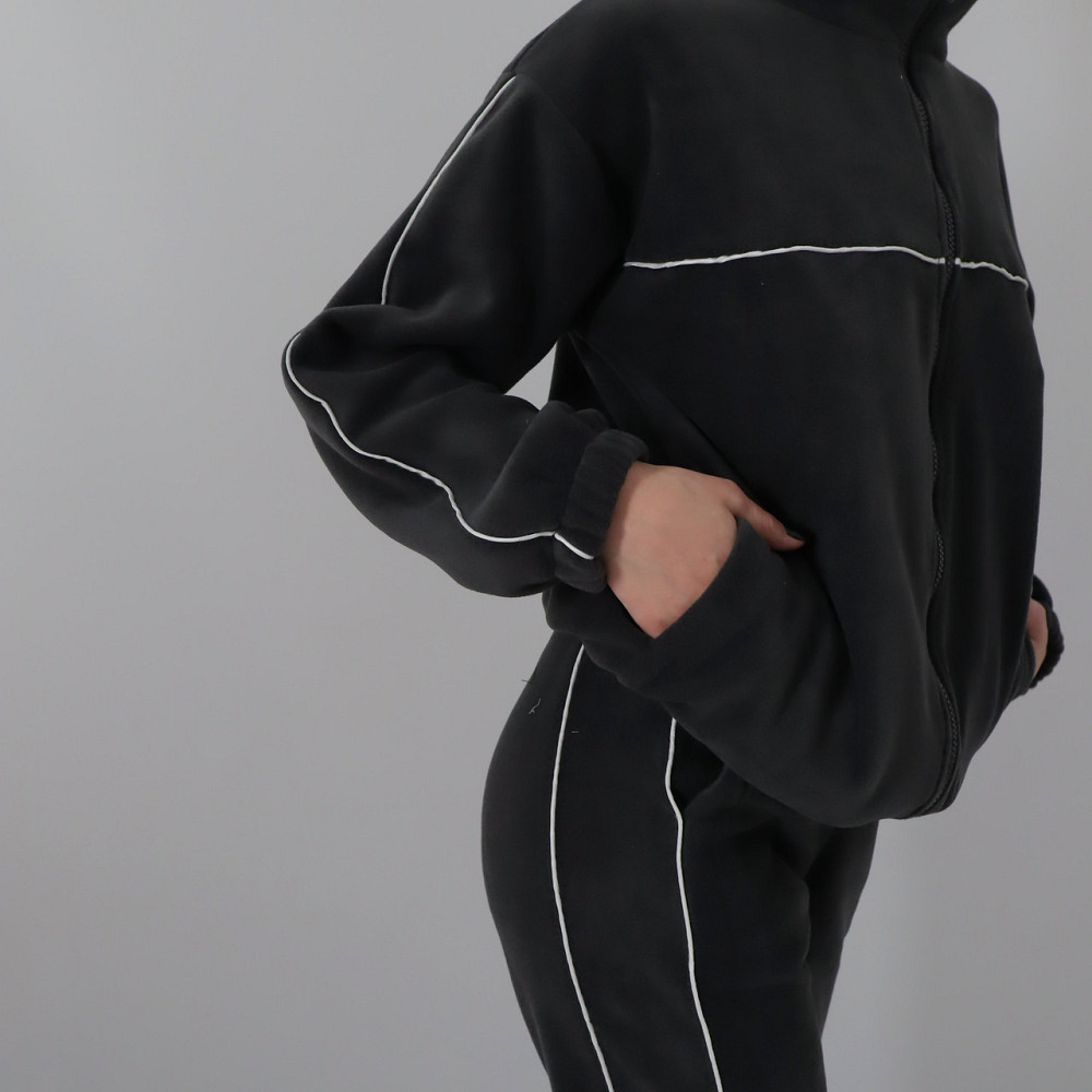 Жіночий теплий костюм (толстовка на змійці+штани з кантом)  Графіт Кам'янець-Подільський - фото 4