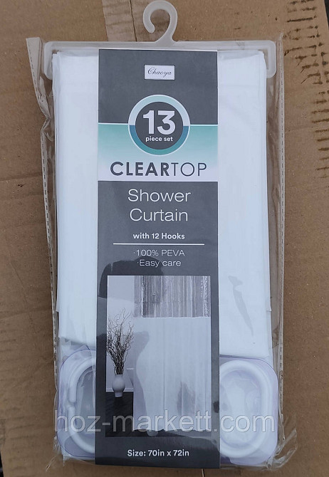 Штора в ванную однотоная с прозрачным верхом белая шторка для ванной 180 х 180 см Харьков - изображение 1