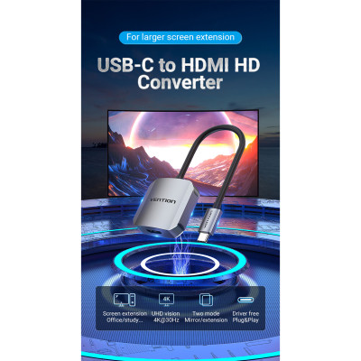Перехідник USB3.1 Type-C to HDMI (F) 4K 30HZ 0.15m Vention (TDEHB) Вінниця - фото 2