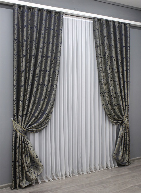 Комплект готовых штор VR-Textil Жаккард Magic № 1612ш Синий с бежевый 145х270 см 2 шт (33-0473) Киев - изображение 3