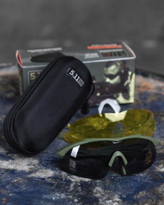 Тактические баллистические защитные очки 5.11 FIVE ELEVEN 3 линзы  олива ВТ1127 Одесса - изображение 3