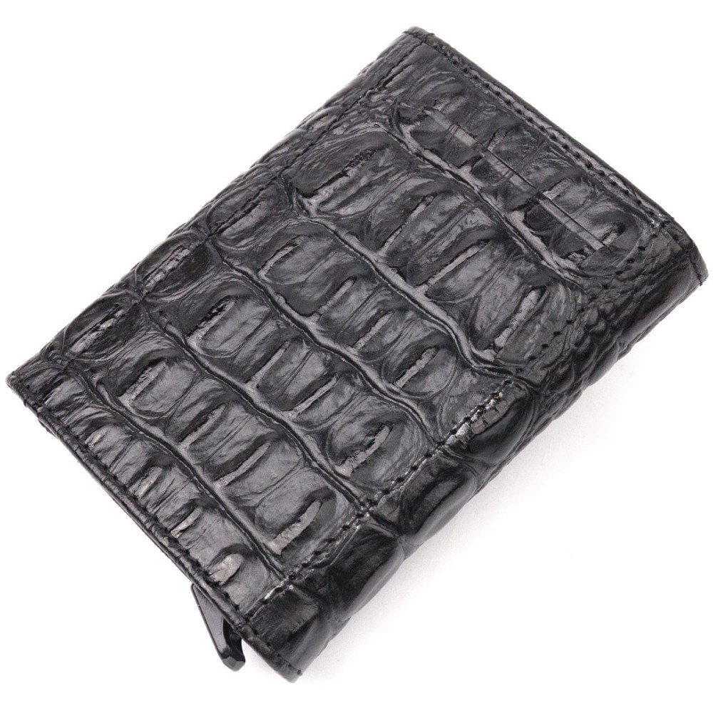 Визитница из натуральной фактурной кожи под крокодила KARYA 20990 Черный Киев - изображение 2