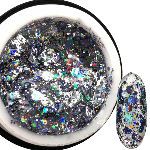 ГЕЛЬ ГЛИТТЕРНЫЙ SAGA PROFESSIONAL GALAXY GLITTER 01 с голографическими серебристыми частицами Киев