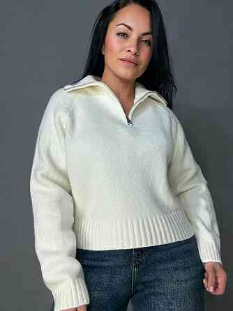 Светр жіночий A-N 1780 з коміром на блискавці оверсайз one size, молочний, one size Київ