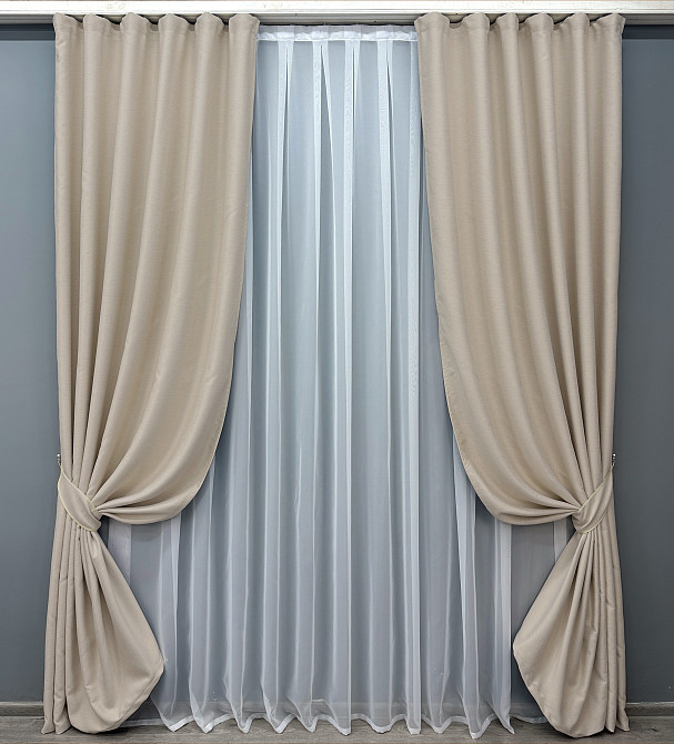 Комплект готовых штор VR-Textil Блэкаут двусторонний Eclipsе № 1789ш Бежевый 200х270 см 2 шт (32-106) Киев - изображение 2