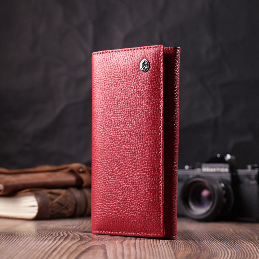 Яскравий жіночий гаманець горизонтального формату з натуральної шкіри Червоний (ST Leather) Київ - фото 2