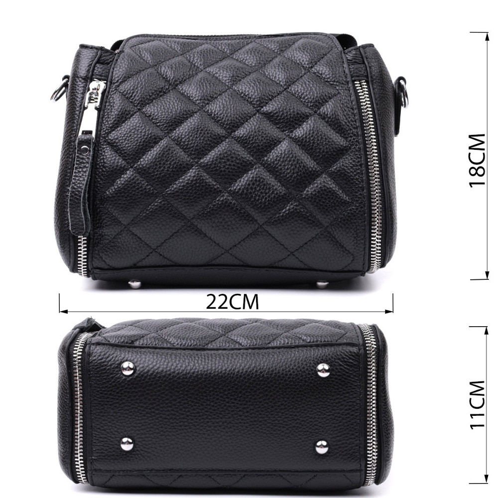 Трендовая сумка для женщин в ромбы из натуральной кожи Vintage 22667 Черная Киев - изображение 3