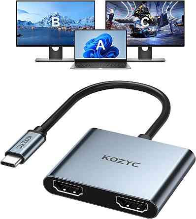 Хаб USB-C два HDMI 4K 60 Гц, адаптер концентратор перехідник Type-C для MacBook, Dell, Samsung, Windows, Android, macOS, DP Київ