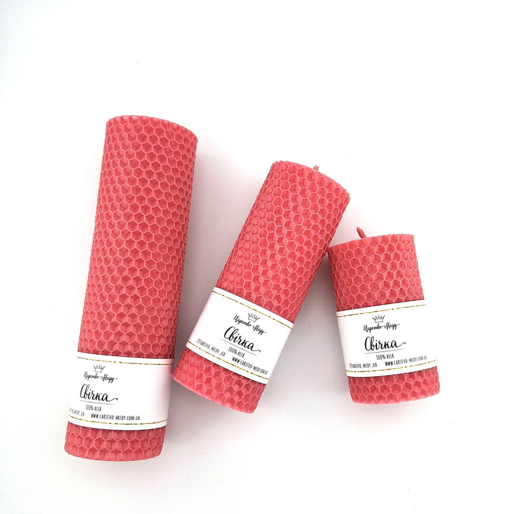 Набір свічки з вощини Царство Меду рожеві 6,5 см. 13 см, 17,5 см Одеса - фото 5