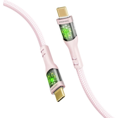 Дата кабель USB-C to USB-C 1.2m 60W PD TransLine-CC pink Promate (transline-cc.pink) Вінниця - фото 1