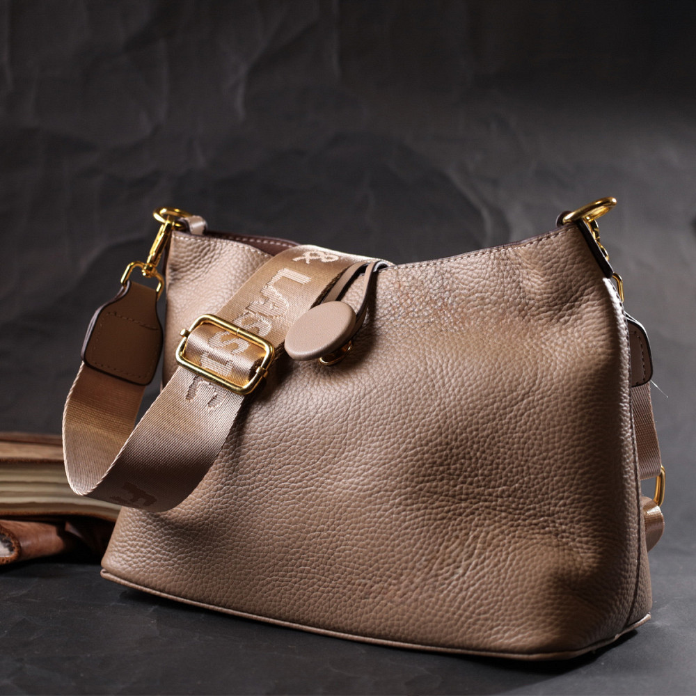 Сумка женская с оригинальной застежкой пуговкой из натуральной кожи Vintage 22320 Бежевая Киев - изображение 6