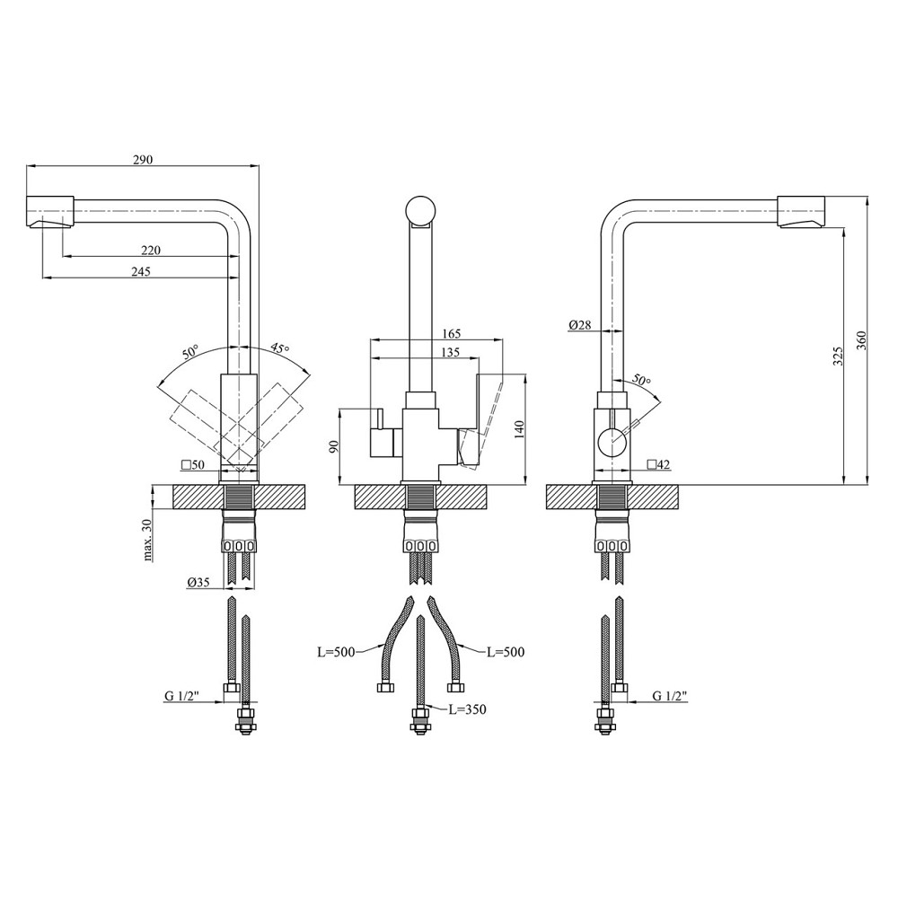 Смеситель для кухни с подключением к фильтру Kroner KRP Edelstahl Kubus - SCH03810 черный Киев - изображение 2