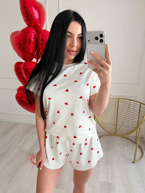 Женская стильная домашняя пижама с велюром Молочный Одесса - изображение 6