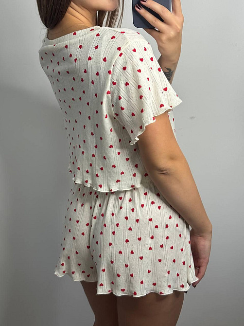 Женский трикотажный комплект для дома Красные сердечки XS-S Харьков - изображение 3