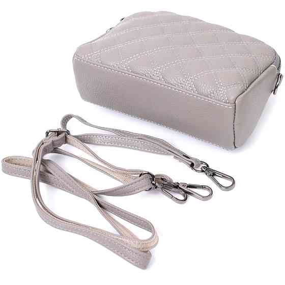 Удобная женская сумка прошита ромбами на лицевой стороне из натуральной кожи Vintage 22810 Серый Киев