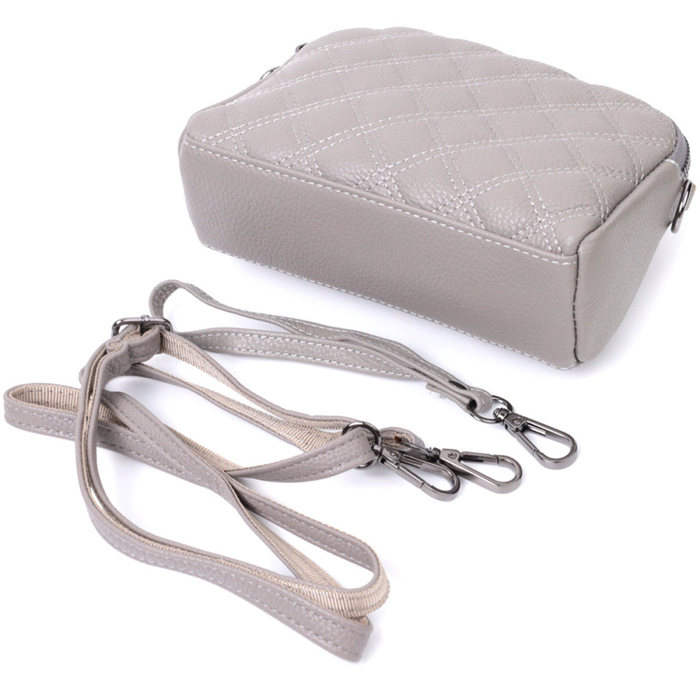 Зручна жіноча сумка прошита ромбами на лицьовій стороні з натуральної шкіри Vintage 22810 Сірий Київ - фото 5