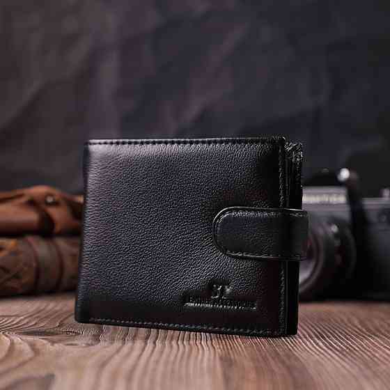 Горизонтальный бумажник среднего размера из натуральной кожи Черный (ST Leather) Киев