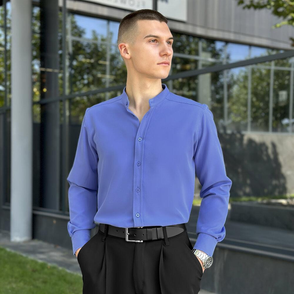 Блакитна сорочка для чоловіків з довгим рукавом з ґудзиками Pobedov Legend Київ - фото 1