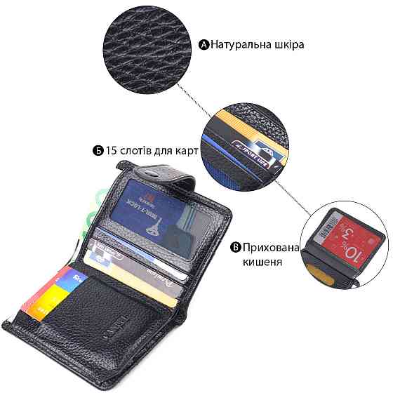 Стильный кошелек из натуральной зернистой кожи CANPELLINI 21688 Черный Киев