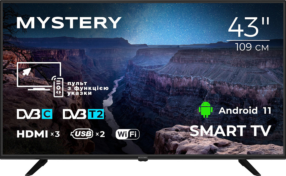 TV 43 Mystery MTV-4350FST2 Full HD/Smart/Android 11/2xUSB 2.0/Wi-Fi/Miracast/Black Винница - изображение 1