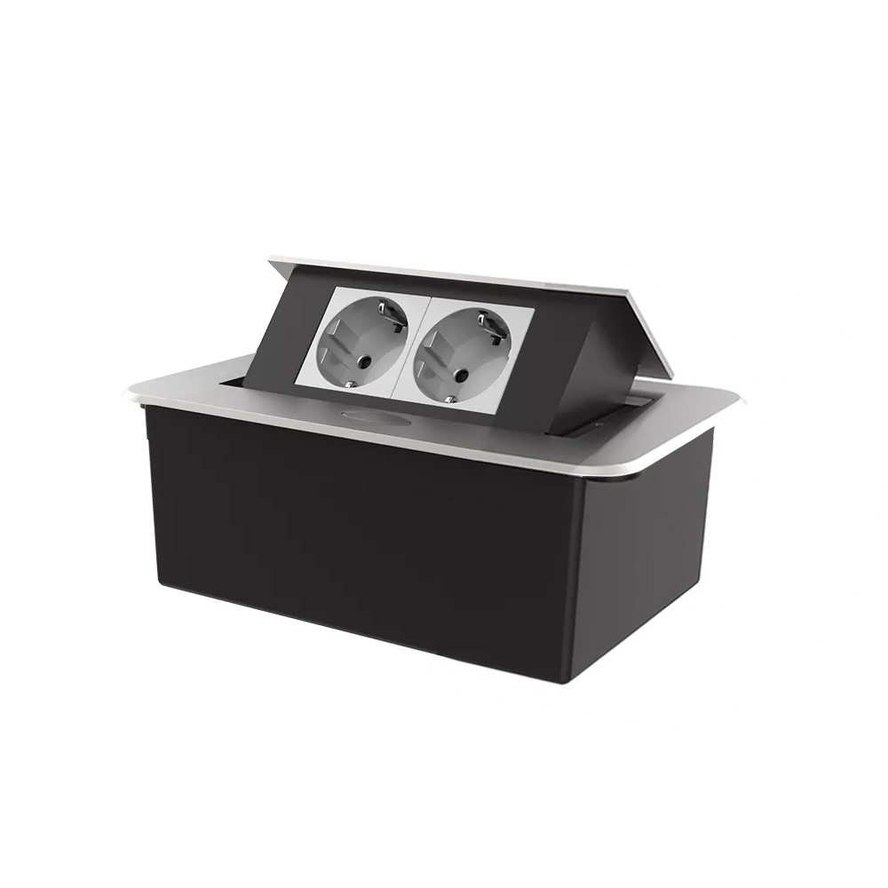 Меблева розетка подвійна LIVOLO срібна, вбудована у стільницю, для кухні/офісу/конференц-залу, висувна, з заземленням, плавне відкриття, алюміній 155× Коломыя - изображение 1