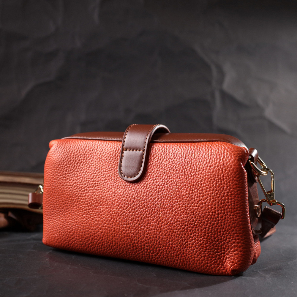 Яркий клатч с интересной защелкой из натуральной кожи Vintage 22424 Оранжевый Киев - изображение 10