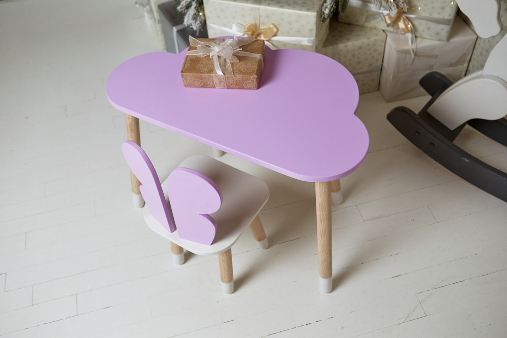 Стол тучка и стул бабочка детский фиолетовый с белым сиденьем. Столик для уроков, игр, еды. Киев - изображение 6