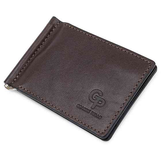 Шкіряний чоловічий затиск для грошей з монетницею GRANDE PELLE 11547 Коричневий Київ