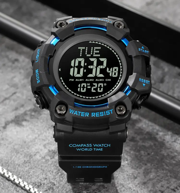 Чоловічий спортивний годинник Skmei 2037 з компасом (Чорний з синім) Вінниця - фото 9