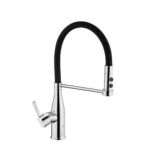 Змішувач для кухні з гнучким виливом Kroner KRP Ersel - C03111BLK хром/чорний Київ