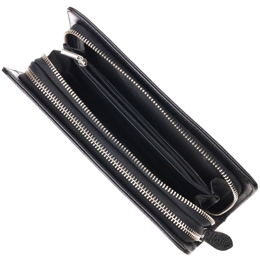 Оригінальна чоловіча барсетка на два відділення з натуральної зернистої шкіри Чорна (CANPELLINI) Київ - фото 2