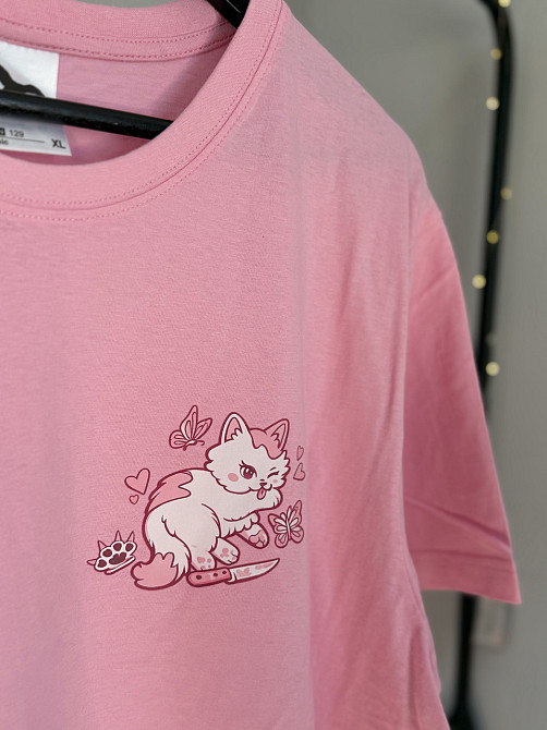 Рожева футболка «Тестостерон» з принтом котика та веселки Бежевий, XS Чернівці - фото 1
