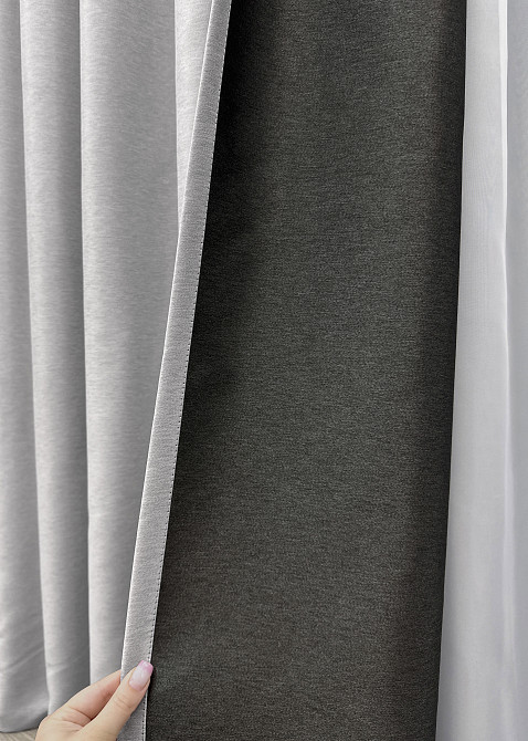 Комплект коротких штор VR-Textil Блэкаут двусторонний Eclipsе № 1791ш Светло-серый 130х170 см 2 шт (35-0393) Киев - изображение 7